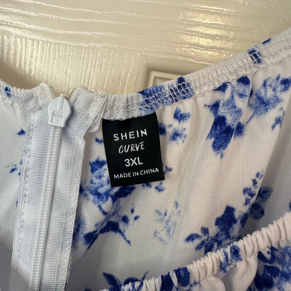 SHEIN Puff Sleeve Floral Milkmaid Maxi Dress Size 3X Peasant Split Thigh - Picture 6 of 9